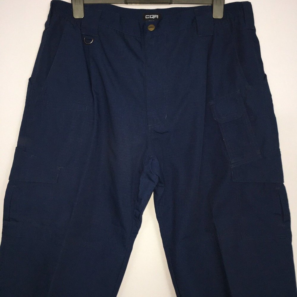 CQR Tactical Pants Mens 42W/30L Ripstop Dark Navy Cargo Pockets Elastic Waist - Picture 2 of 13